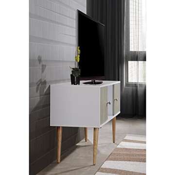 Hodedah Retro Style TV Stand with Two Storage Doors, and Solid Wood Legs, White