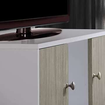 Hodedah Retro Style TV Stand with Two Storage Doors, and Solid Wood Legs, White