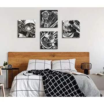 Stylish Black and White Motorcycle Canvas Wall Art Decor