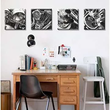 Stylish Black and White Motorcycle Canvas Wall Art Decor