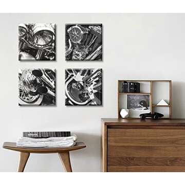 Stylish Black and White Motorcycle Canvas Wall Art Decor
