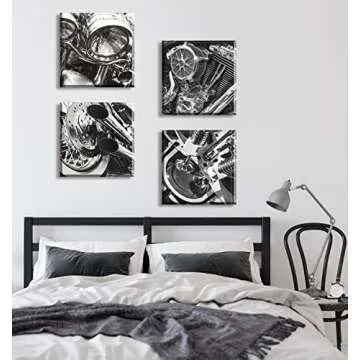 Stylish Black and White Motorcycle Canvas Wall Art Decor