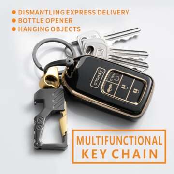 UVECCCBH Keychain Multitool Bottle Opener Mens Keychain Witth Keyrings Audi Corvette Leatherman Ram Carabiner Car Key Chain(Gold-black)