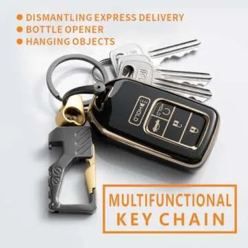 UVECCCBH Keychain Multitool Bottle Opener Mens Keychain Witth Keyrings Audi Corvette Leatherman Ram Carabiner Car Key Chain(Gold-black)