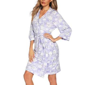 ENJOYNIGHT Women's Robes Set Sexy V-Neck 2 Pieces Lingerie Nightgown with Robes Pajama Set Lace Cami Sleepwear(Medium,Clouds)