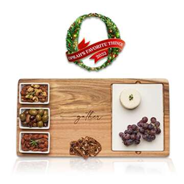 Acacia Wood Cheese & Charcuterie Board - Oprah’s Favorite Things 2022 - Féte Set Tray - Functional Serving Board incl. 4 Washable, Movable Serving Dishes, Makes Great Holiday/Wedding Gift - 18 x 9.5”