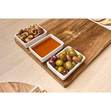 Acacia Wood Cheese & Charcuterie Board - Oprah’s Favorite Things 2022 - Féte Set Tray - Functional Serving Board incl. 4 Washable, Movable Serving Dishes, Makes Great Holiday/Wedding Gift - 18 x 9.5”