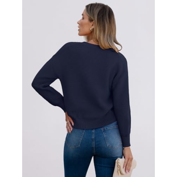 Caracilia Cardigan Sweaters for Women Cropped Open Front Tweed Knit Button Down Dressy Casual Jacket 2025 Spring Outwear Navy Blue X-Large