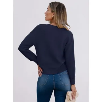 Caracilia Cardigan Sweaters for Women Cropped Open Front Tweed Knit Button Down Dressy Casual Jacket 2025 Spring Outwear Navy Blue X-Large