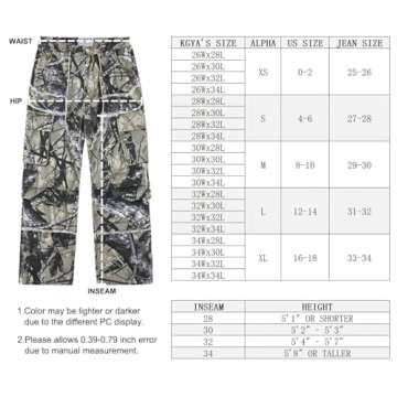 KGYA Unisex Camo Cargo Pants, Multi Pockets Raw Edge Oversized Straight Zipper Wide Legs Streetwear for Men and Women Hip Hop Style, XL(33W)