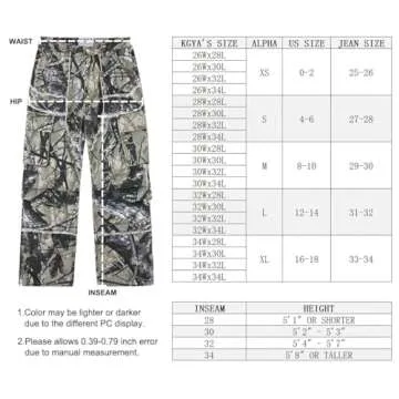 KGYA Unisex Camo Cargo Pants, Multi Pockets Raw Edge Oversized Straight Zipper Wide Legs Streetwear for Men and Women Hip Hop Style, XL(33W)