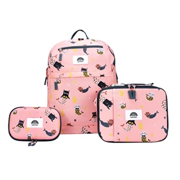 uninni Cat Mermaid Kids Backpack Set for Age 6+, fits for height 3'9" above kids with Lightweight In...