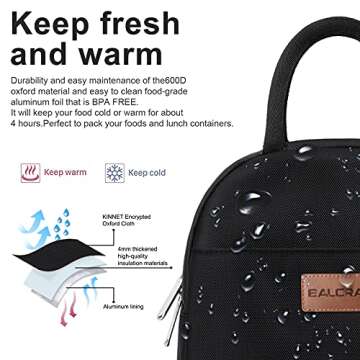 BALORAY Lunch Bag for Women Men Insulated Lunch Box for Adult Reusable Lunch Tote Bag for Work, Picnic or Travel (Solid Black)