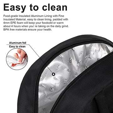 BALORAY Lunch Bag for Women Men Insulated Lunch Box for Adult Reusable Lunch Tote Bag for Work, Picnic or Travel (Solid Black)