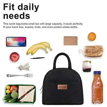 BALORAY Lunch Bag for Women Men Insulated Lunch Box for Adult Reusable Lunch Tote Bag for Work, Picnic or Travel (Solid Black)