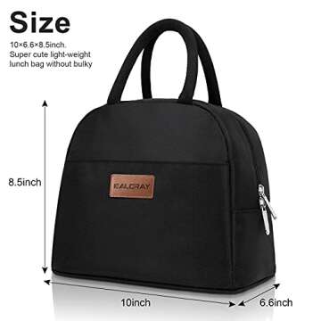 BALORAY Lunch Bag for Women Men Insulated Lunch Box for Adult Reusable Lunch Tote Bag for Work, Picnic or Travel (Solid Black)