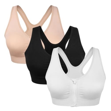 WANAYOU Women's Zip Front Sports Bra - Stylish & Comfortable 3 Pack