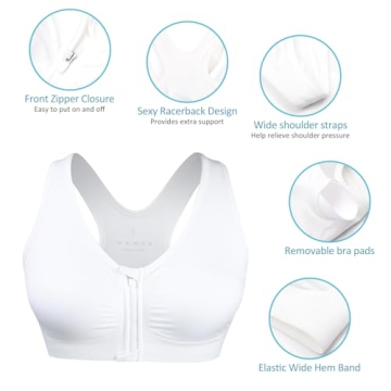 WANAYOU Women's Zip Front Sports Bra - Stylish & Comfortable 3 Pack