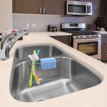 AOZITA 2-in-1 Sink Caddy, Sponge Brush Holder for Kitchen Sink - Small In Sink Dish Sponge Caddy, 304 Stainless Steel, Kitchen Sink Hanging Accessories, Organizer Rack - Silver, 7.8 x 2.5 x 2.5 in