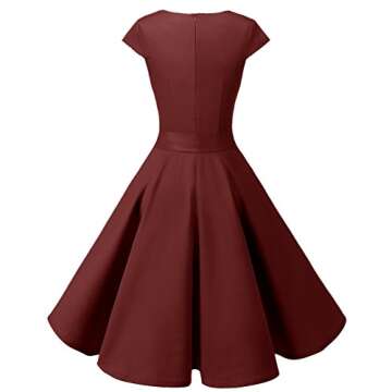DRESSTELLS Vintage Dress for Women, 1950s Retro Cocktail Prom Short Dress, 50s 60s Pinup Wedding Tea Party Rockabilly Swing Dress Summer 2024 Burgundy S