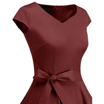 DRESSTELLS Vintage Dress for Women, 1950s Retro Cocktail Prom Short Dress, 50s 60s Pinup Wedding Tea Party Rockabilly Swing Dress Summer 2024 Burgundy S