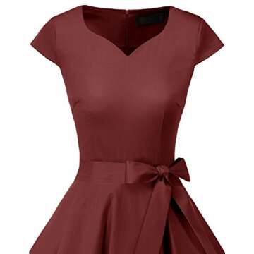 DRESSTELLS Vintage Dress for Women, 1950s Retro Cocktail Prom Short Dress, 50s 60s Pinup Wedding Tea Party Rockabilly Swing Dress Summer 2024 Burgundy S