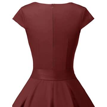 DRESSTELLS Vintage Dress for Women, 1950s Retro Cocktail Prom Short Dress, 50s 60s Pinup Wedding Tea Party Rockabilly Swing Dress Summer 2024 Burgundy S
