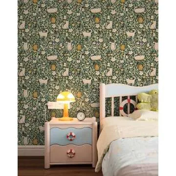 Green Peel and Stick Wallpaper Green Floral Wallpaper Vintage Kids Wallpaper Boho Botanical Contact ...