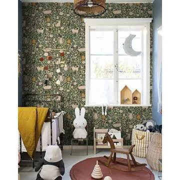 Green Peel and Stick Wallpaper Green Floral Wallpaper Vintage Kids Wallpaper Boho Botanical Contact Paper for Cabinets Shelf Liner Modern Removable Nursery Wall Decor 16.1''x78.7'' Renter Friendly