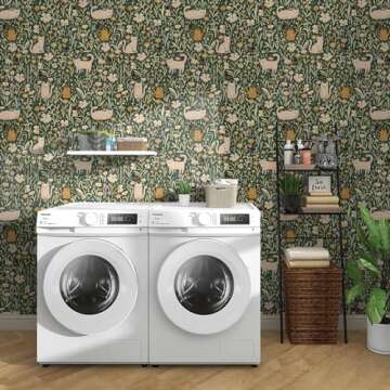 Green Peel and Stick Wallpaper Green Floral Wallpaper Vintage Kids Wallpaper Boho Botanical Contact Paper for Cabinets Shelf Liner Modern Removable Nursery Wall Decor 16.1''x78.7'' Renter Friendly