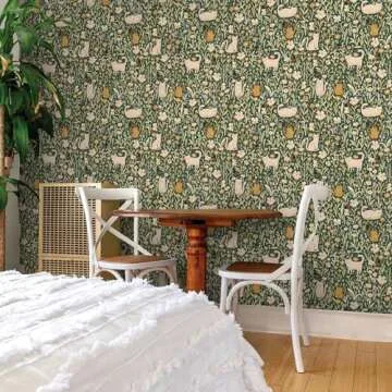 Green Peel and Stick Wallpaper Green Floral Wallpaper Vintage Kids Wallpaper Boho Botanical Contact Paper for Cabinets Shelf Liner Modern Removable Nursery Wall Decor 16.1''x78.7'' Renter Friendly