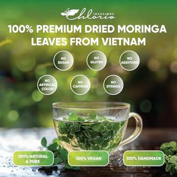 Chloris Infusions Moringa Tea Bags 100% Natural, 1.5g/bag | Single Ingredient, Handpick Moringa Leaves | Pure Moringa Tea | No Sugar, No Strings, Herbal Tea Gift for Health and Wellness