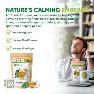 Chloris Infusions Moringa Tea Bags 100% Natural, 1.5g/bag | Single Ingredient, Handpick Moringa Leaves | Pure Moringa Tea | No Sugar, No Strings, Herbal Tea Gift for Health and Wellness