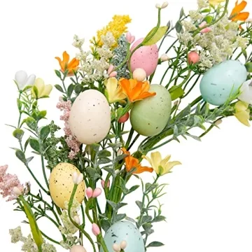 VGIA 18 inch Easter Wreath Spring Door Decor with Eggs