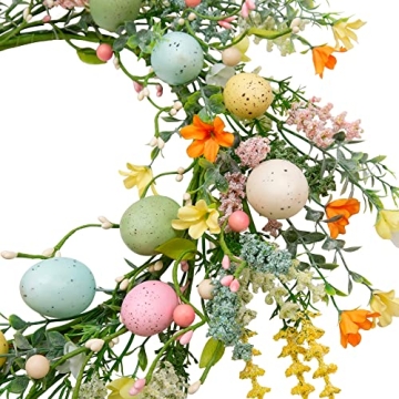 VGIA 18 inch Easter Wreath Spring Door Decor with Eggs