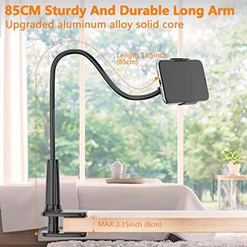 PEYOU Phone Holder for Bed, 【Widen Base】 Gooseneck Phone Holder for Desk, Flexible Sturdy Arm & 360 Adjustable Clamp Clip, Overhead Mount Stand, Compatible with iPhone 13 Pro 12 11, Galaxy S21 More