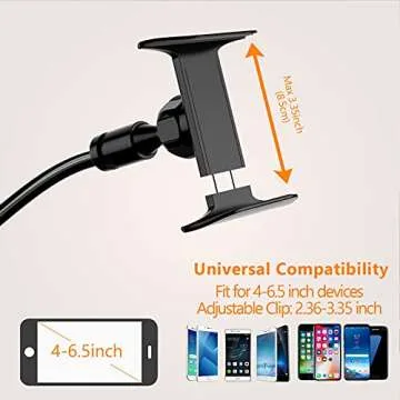 PEYOU Phone Holder for Bed, 【Widen Base】 Gooseneck Phone Holder for Desk, Flexible Sturdy Arm & 360 Adjustable Clamp Clip, Overhead Mount Stand, Compatible with iPhone 13 Pro 12 11, Galaxy S21 More
