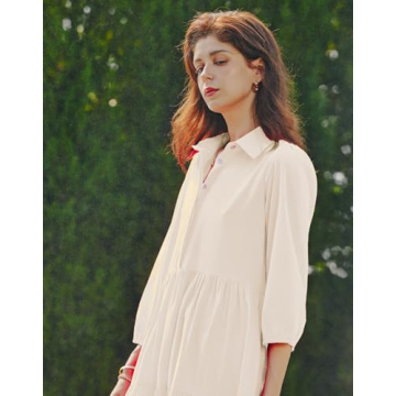 YEXPINE Women Spring Long Sleeve Maxi Dresses Casual Button Up Smocked Solid Boho Flowy Long Maxi Dress Khaki