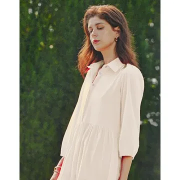 YEXPINE Women Spring Long Sleeve Maxi Dresses Casual Button Up Smocked Solid Boho Flowy Long Maxi Dress Khaki