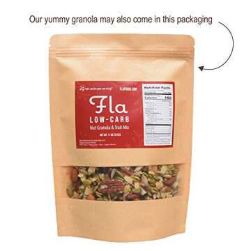 Keto Granola Fla Low Carb Cereal with Cinnamon & Pecans - Vegan, Sugar & Grain Free Trail Mix Nut Snacks, Ketogenic Diet Friendly, Healthy Snack & Breakfast Food - 11oz bag (11 servings)