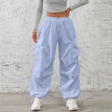 Wide Leg Pants Woman Baggy Cargo Pants Women Relaxed Fit High Waisted Parachute Pants with Pockets L...