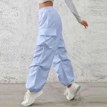 Wide Leg Pants Woman Baggy Cargo Pants Women Relaxed Fit High Waisted Parachute Pants with Pockets Lightweight Outdoor Hiking Pants Y2k Streetwear Palazzo Pants for Women Soft Workout Pants