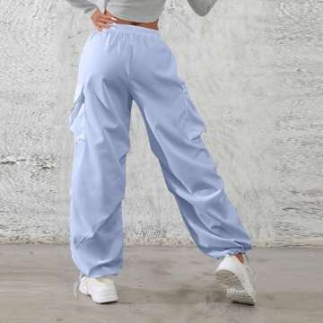 Wide Leg Pants Woman Baggy Cargo Pants Women Relaxed Fit High Waisted Parachute Pants with Pockets Lightweight Outdoor Hiking Pants Y2k Streetwear Palazzo Pants for Women Soft Workout Pants