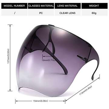 Bevi Goggle Sunglasses Visor Full Face Cover UV 400 Daily Entertainment Protective Eyewear FSCC13