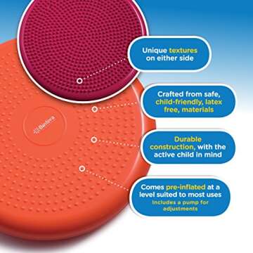 Bintiva Inflated Stability Wobble Cushion, Including Free Pump / Exercise Fitness Core Balance Disc,Orange,13 inches/ 33 cm diameter