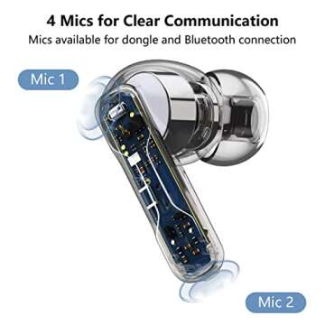 FEDIKER SW4 Wireless Earbuds for PC/Computer/Laptop/Mobile - Dongle & Bluetooth - 30ms Low Latency - 4 Mics PC Earbuds – Gaming - Work Headset - Work Headphones – Hidden Earbuds for Work Office