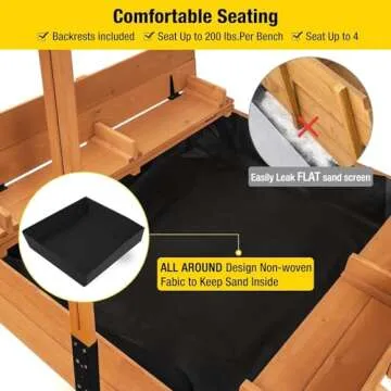 Aivituvin Kids Sand Boxes with Canopy Sandboxes with Covers Foldable Bench Seats, Children Outdoor Wooden Playset - Upgrade Retractable Roof (47x47Inch)