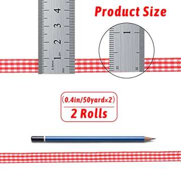 CCINEE 2 Rolls Red Gingham Ribbon，3/8" x 100Yd Red and White Buffalo Plaid Fabric Ribbons Rustic C...