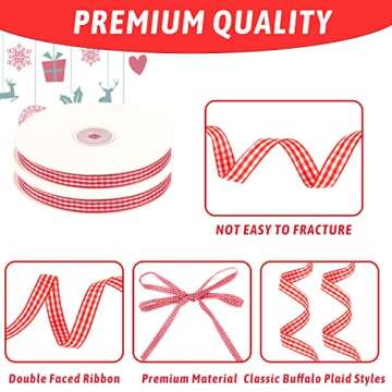 CCINEE 2 Rolls Red Gingham Ribbon，3/8" x 100Yd Red and White Buffalo Plaid Fabric Ribbons Rustic Checkered Ribbons for Hair Bows Accessories DIY Craft Christmas Home Party Decoration Gift Wrapping
