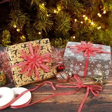 CCINEE 2 Rolls Red Gingham Ribbon，3/8" x 100Yd Red and White Buffalo Plaid Fabric Ribbons Rustic Checkered Ribbons for Hair Bows Accessories DIY Craft Christmas Home Party Decoration Gift Wrapping